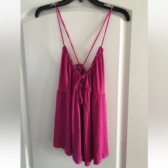 Free People Ruched Magenta Halter Top – Size M, Soft Jersey Knit Boho Cami - Picture 6 of 14
